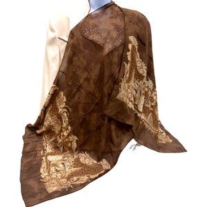 Vintage  Salvatore Ferragamo  Scarf Brown  Beige Tigers Chiffon 62"x 24" (43)